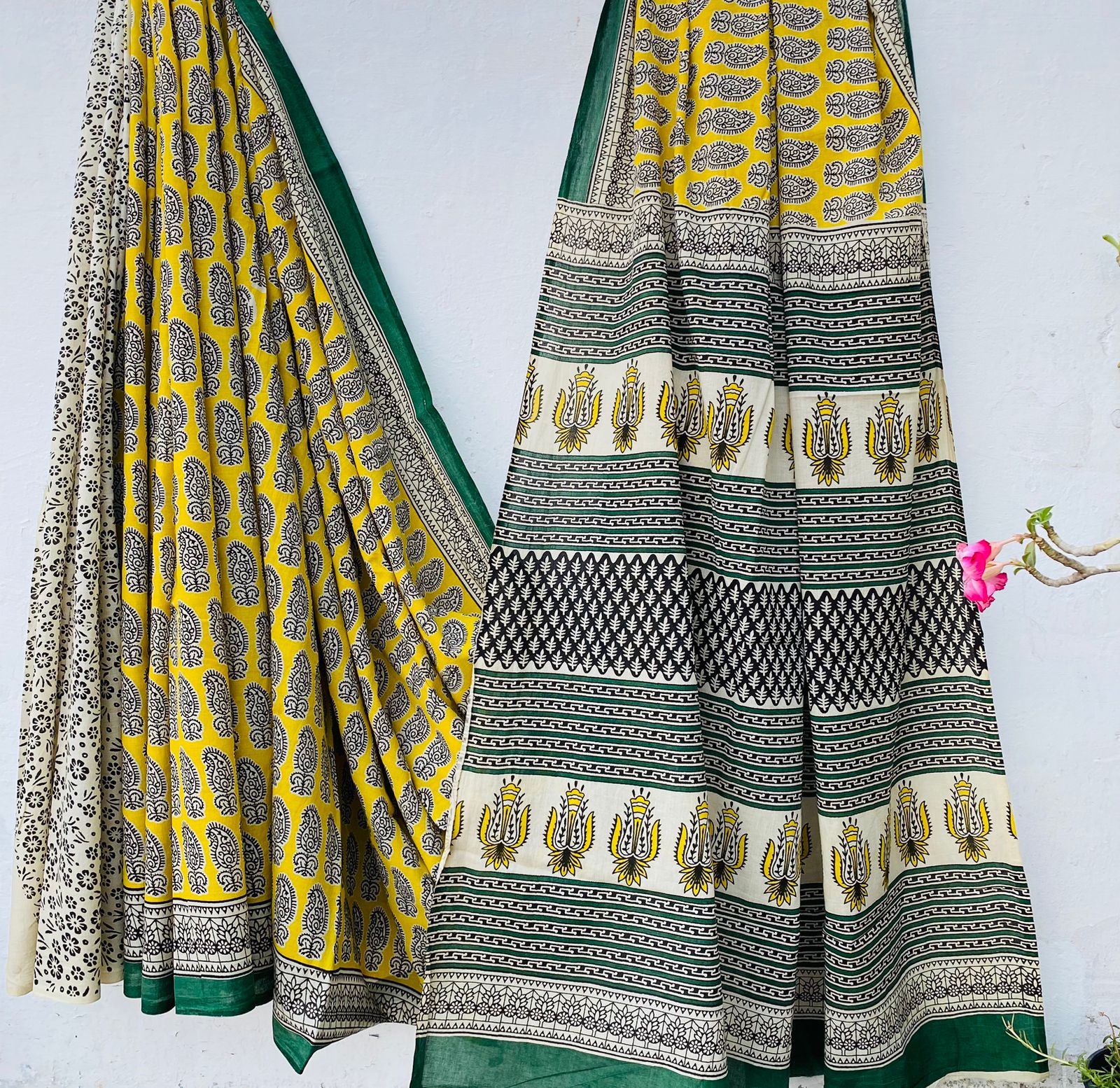 Hand block print soft cotton saree with blouse